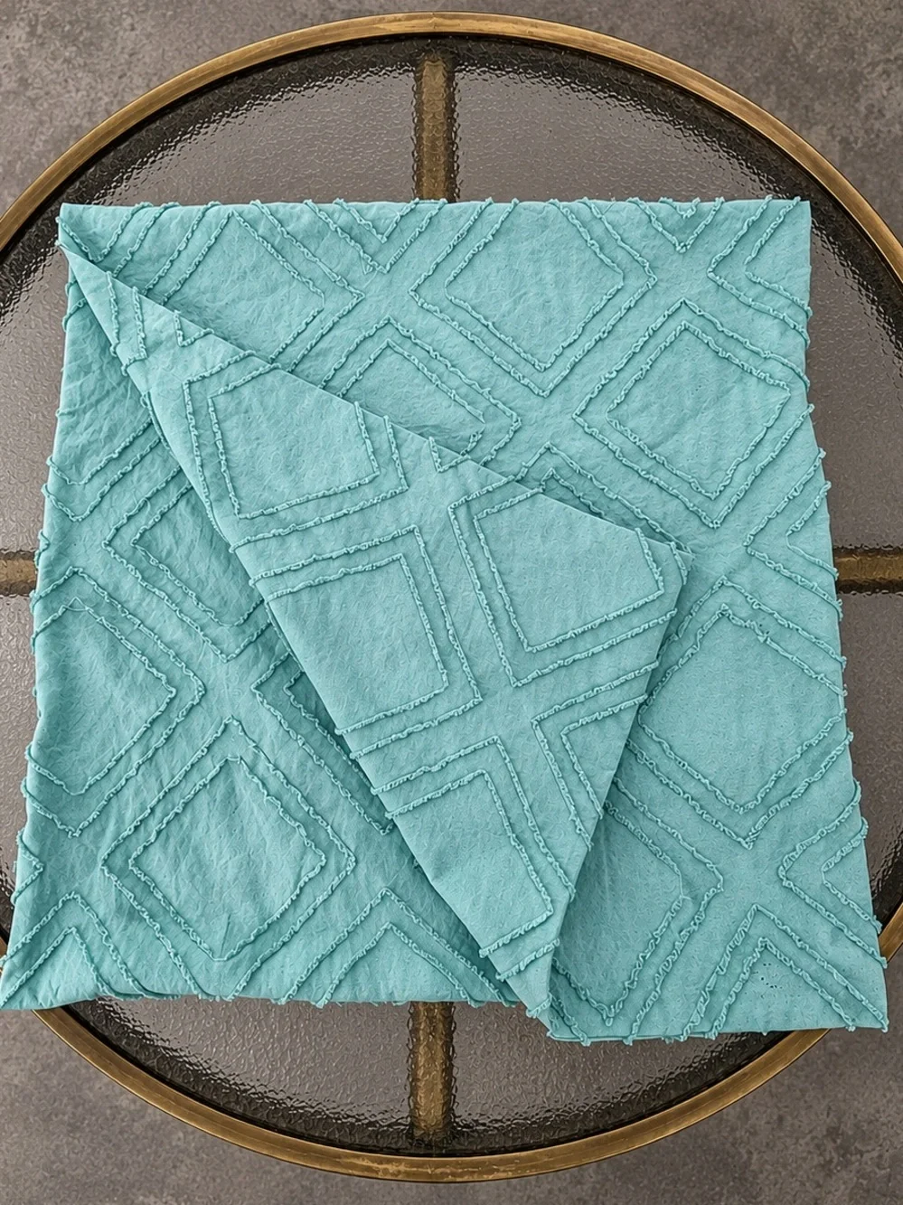 New Set 2 Muted Tiffany Blue Textured Throw Pillow Covers 18x18 Diamond pattern